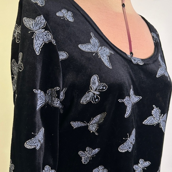 Vintage 90s Velvet Butterfly Print Dress by Melinda Women’s Size M - Picture 9 of 13